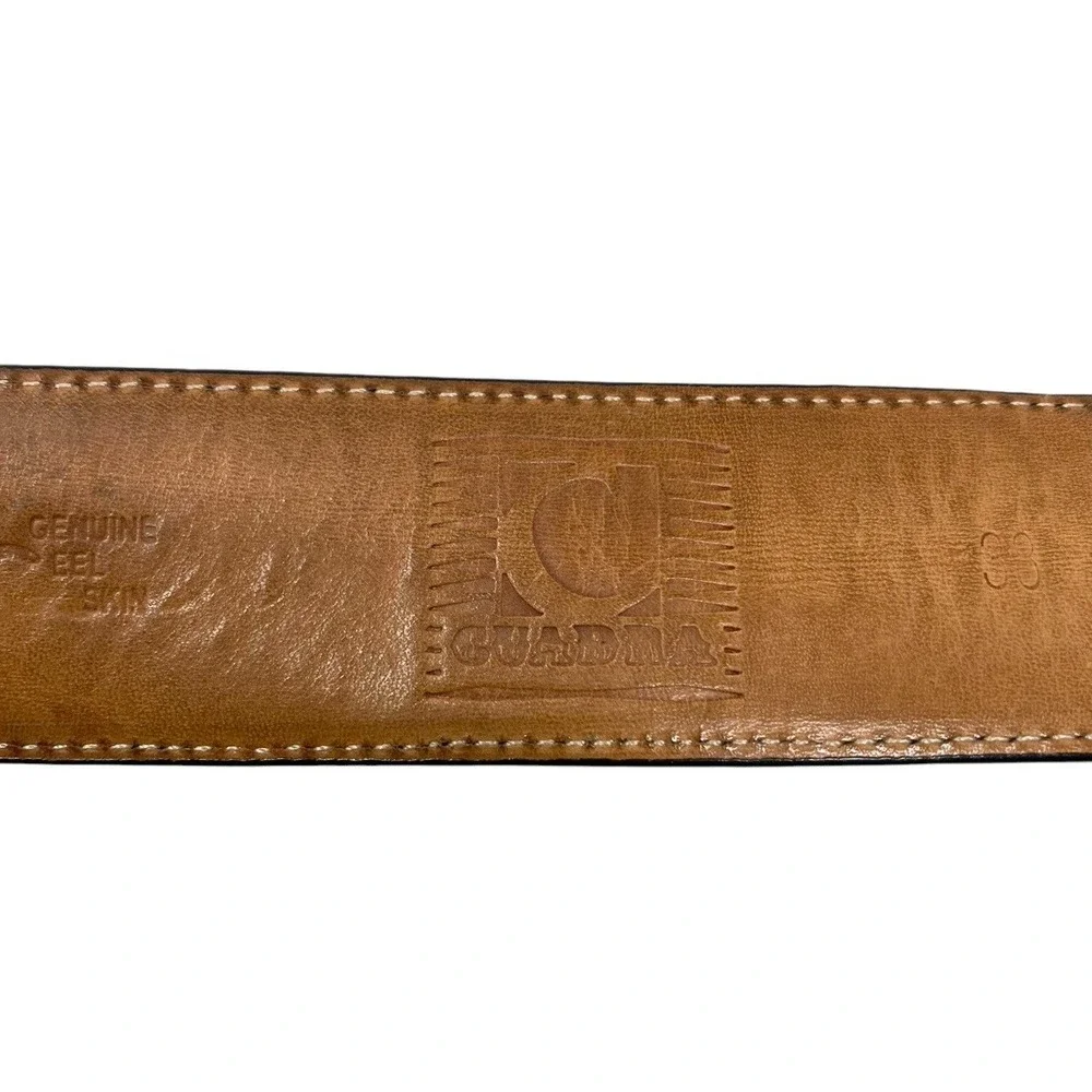 Cuadra Mens Black Genuine Eel Skin Belt Size 38 Shiny Oval Buckle
